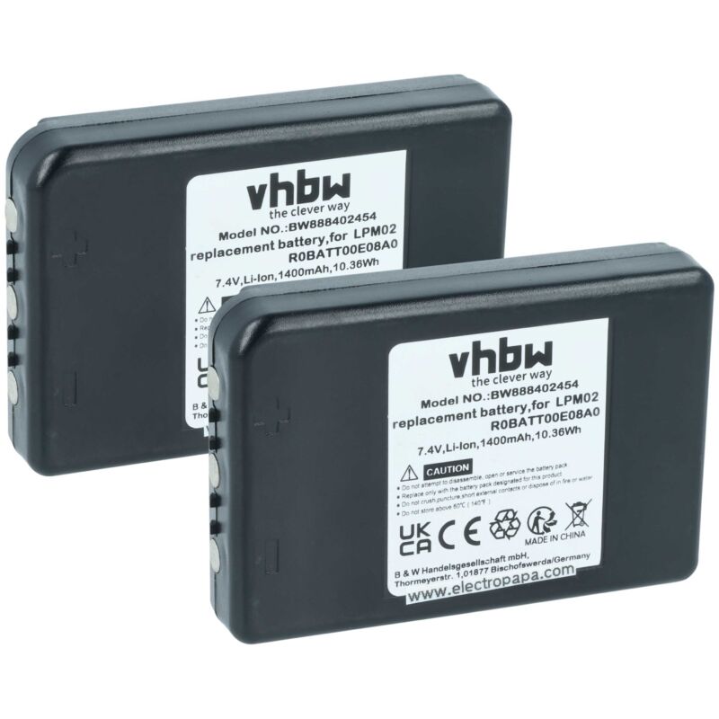 vhbw 2x Akku kompatibel mit Autec DJL, Air Dynamic, Air, DJR, AJS, DJM, AJR, AJM Industrie-Funkfernsteuerung Fernbedienung (1400 mAh, 7,4 V, Li-Ion)