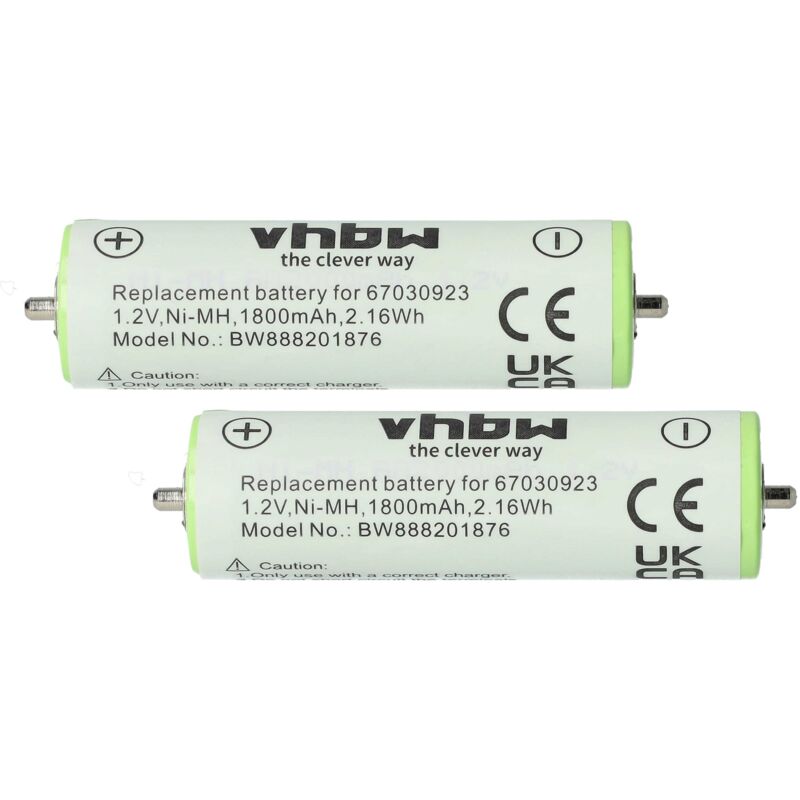 Vhbw - 2x Akku kompatibel mit Braun 5770, 5772, 5773, 5774, 5775, 5776, 5777, 5779, 5875 Rasierer Haarschneider (1800mAh, 1,2V, NiMH)