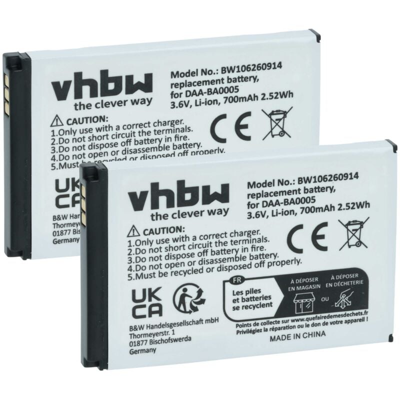 vhbw 2x Akku kompatibel mit Creative Zen Micro, Zen Micro 5GB, Zen Micro 6GB MP3-Player Musik Player (700 mAh, 3,7 V, Li-Ion)