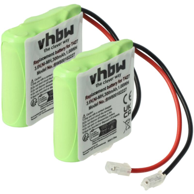 Vhbw - 2x Akku kompatibel mit Doro 8075, 8085 schnurlos Festnetz Telefon (300 mAh, 3,6 v, NiMH) - Ersatz für T427, 30AAAM3BMX