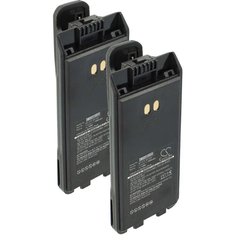 vhbw 2x Akku kompatibel mit Icom IC-F29SR2, IC-V88, IC-G88, IC-F29SR Funkgerät, Walkie Talkie (1500 mAh, 7,4 V, Li-Ion) + Gürtelclip