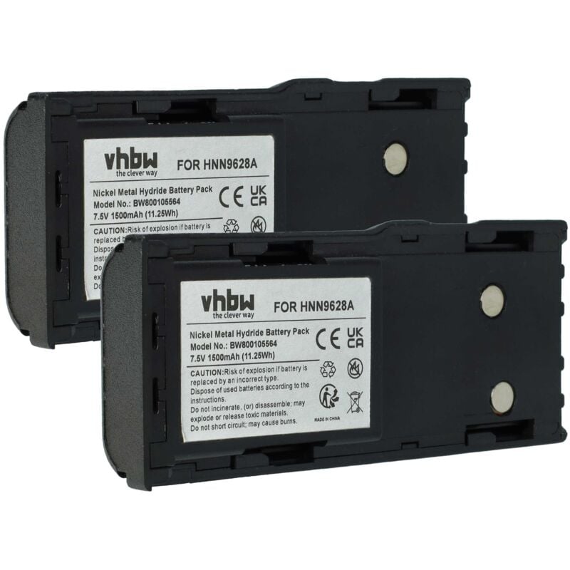 vhbw 2x Akku kompatibel mit Motorola GTX Series, GTX Privacy Plus Portable Funkgerät, Walkie Talkie (1500 mAh, 7,5 V, NiMH) + Gürtelclip