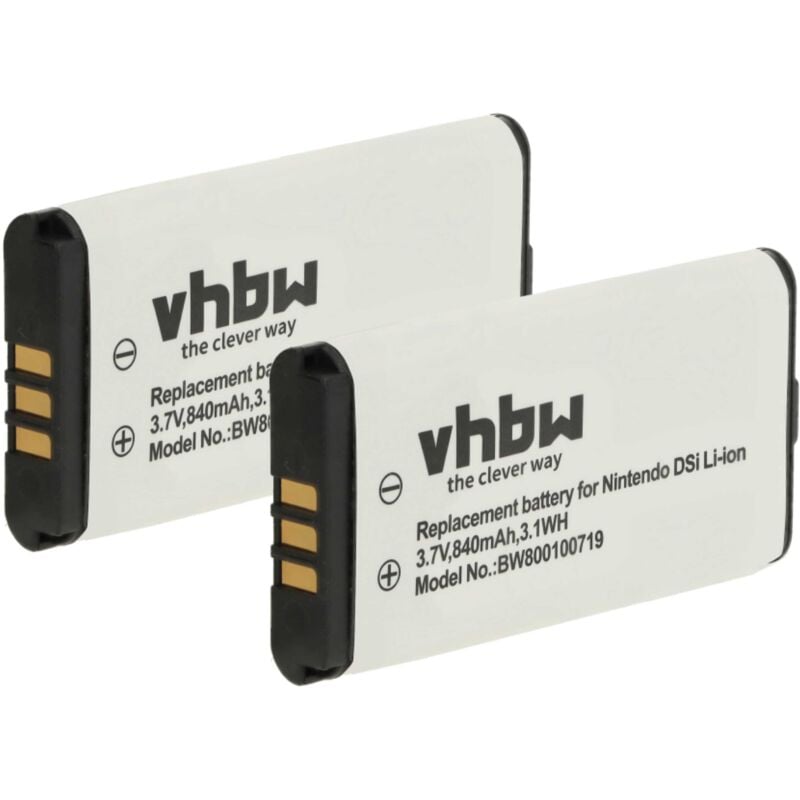 Vhbw - 2x Akku kompatibel mit Nintendo NDSi, DSi Spielekonsole (840 mAh, 3,7 v, Li-Ion)