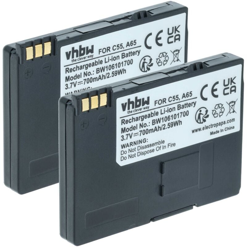 Vhbw - 2x Akku kompatibel mit Siemens Gigaset SL560, SL555, SL56, SL3 professional, SL55, SL550 schnurlos Festnetz Telefon (700 mAh, 3,7 v, Li-Ion)