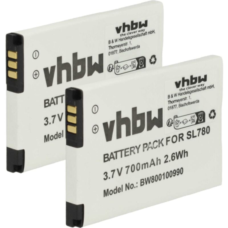 Vhbw - 2x Akku kompatibel mit Siemens Gigaset SL785, SL780, SL78, SL750H Pro, SL750H, SL788 schnurlos Festnetz Telefon (700 mAh, 3,7 v, Li-Ion)