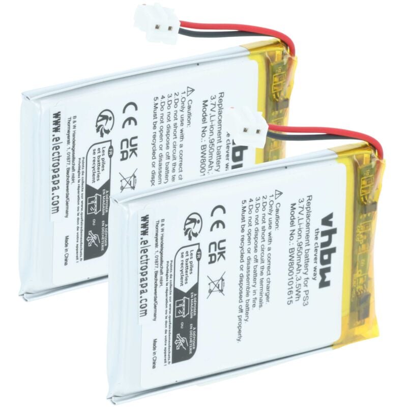 Vhbw - 2x Akku kompatibel mit Sony Playstation3 PS3 DualShock 3 WiFi Controller Gamepad Controller (950 mAh, 3,7 v, Li-Ion)