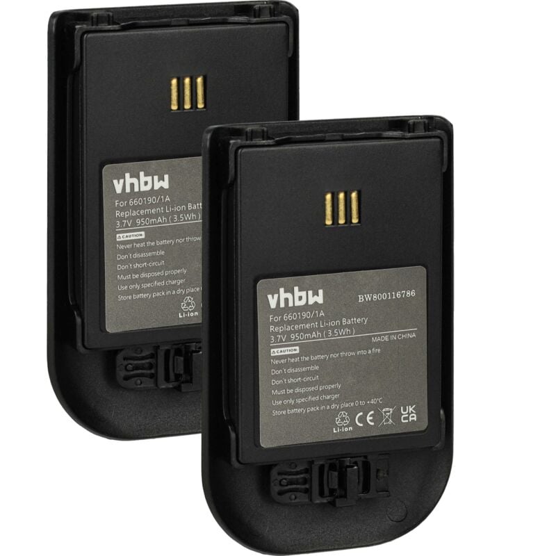 Vhbw - 2x Akku kompatibel mit Unify WL3 schnurlos Festnetz Telefon (930 mAh, 3,7 v, Li-Ion)