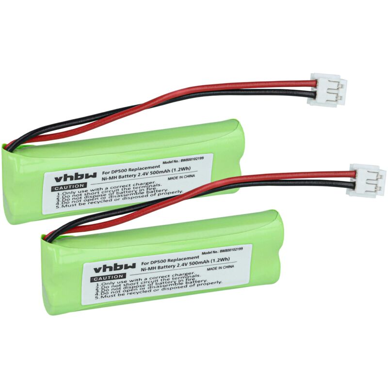 Vhbw - 2x Ni-MH Akku 500mAh (2.4V) kompatibel mit Festnetz Telefon Medion MD83242, MD83282 ersetzt VT50AAAALH2BMJZ, GP1010, GPHC05RN01.