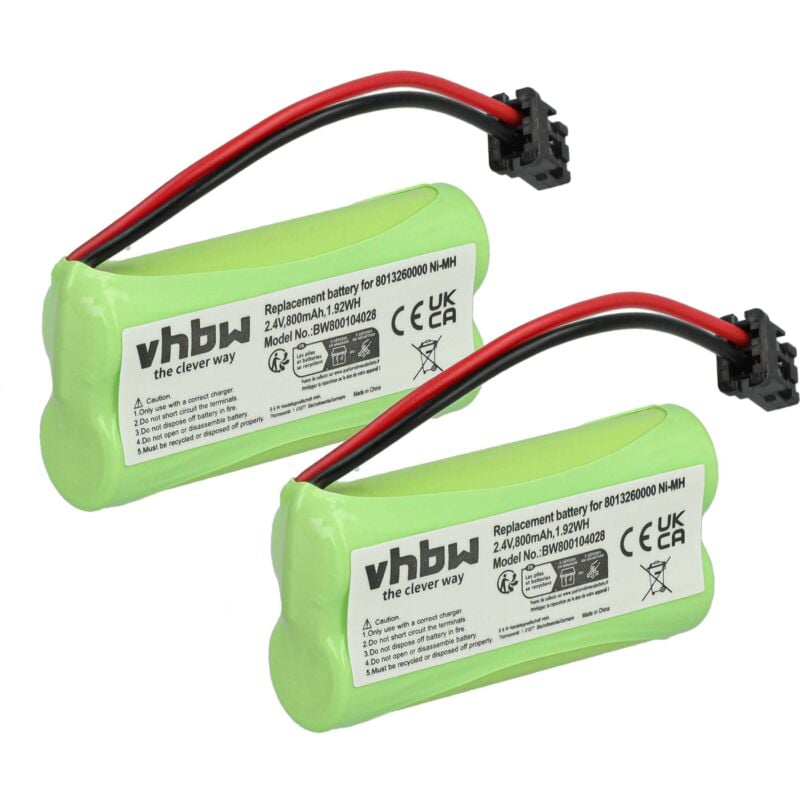 Vhbw - 2x Akku kompatibel mit VTech LS62255, LS6225-4, LS62262, LS6226-2, LS6225-5, LS62254 schnurlos Festnetz Telefon (800 mAh, 2,4 v, NiMH)