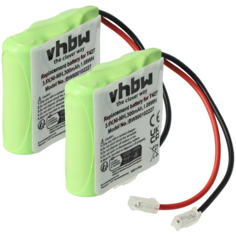 Vhbw - 2x Akku kompatibel mit Master Veraphone Micro schnurlos Festnetz Telefon (300 mAh, 3,6 v, NiMH) - Ersatz für T427, 30AAAM3BMX