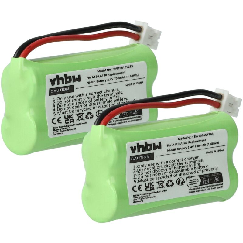 Vhbw - 2x Akku kompatibel mit Siemens Gigaset A140, A145, A16 schnurlos Festnetz Telefon (700 mAh, 2,4 v, NiMH)