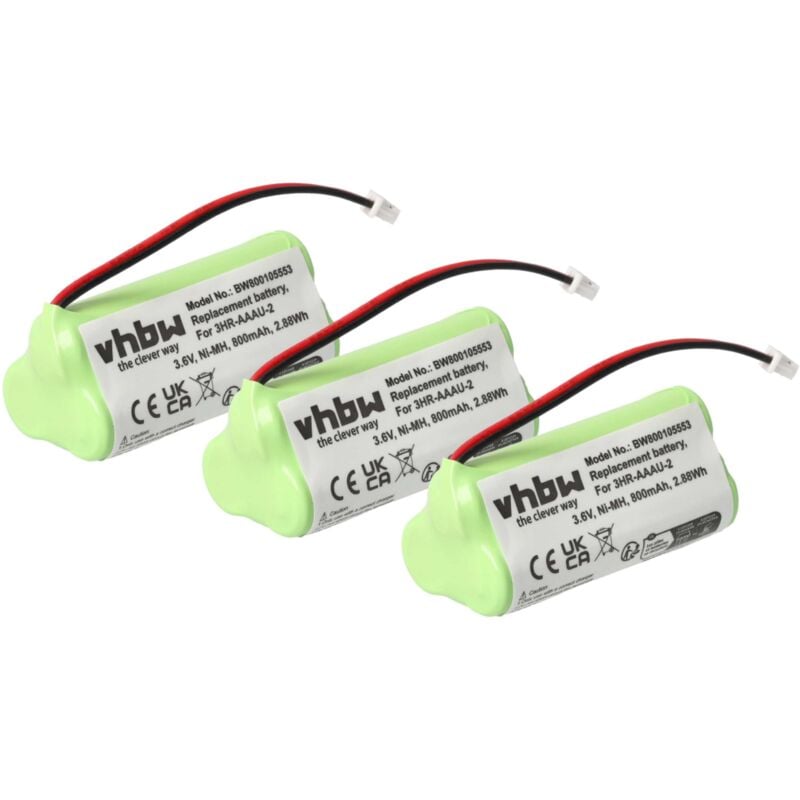 Vhbw - 3x Akku Ersatz für 3HR-AAAU-2 für schnurlos Festnetz Telefon (700 mAh, 3,6 v, NiMH) Grün