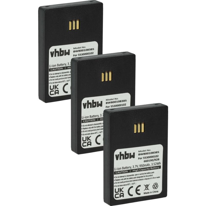 Vhbw - 3x Akku Ersatz für Ascom 600190/2C für schnurlos Festnetz Telefon (950 mAh, 3,7 v, Li-Ion) Schwarz
