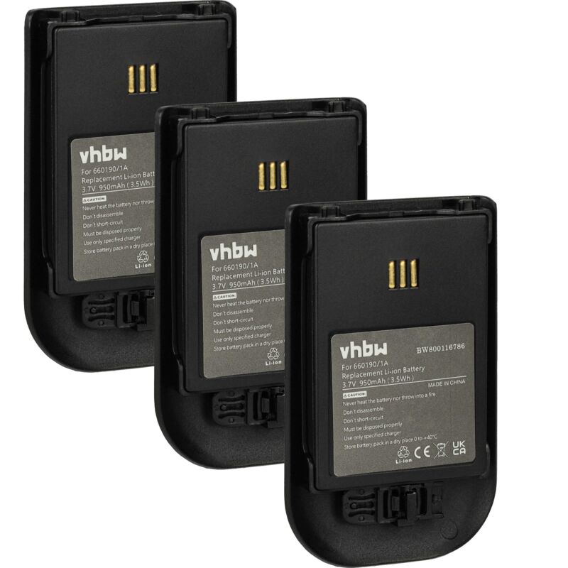 vhbw 3x Akku kompatibel mit Alcatel Omnitouch 8118, Omnitouch 8128 schnurlos Festnetz Telefon (930 mAh, 3,7 V, Li-Ion)