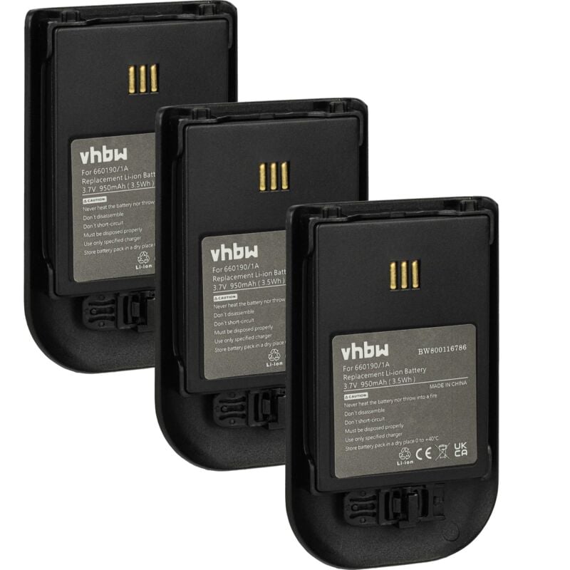 Vhbw - 3x Akku kompatibel mit Ascom D62 dect, DH4-ACAB schnurlos Festnetz Telefon (930 mAh, 3,7 v, Li-Ion)