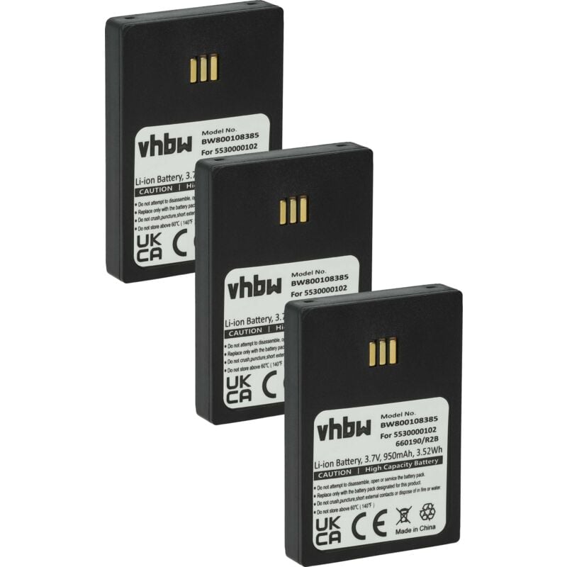 Vhbw - 3x Akku kompatibel mit Mitel DT692, DT690 schnurlos Festnetz Telefon (950 mAh, 3,7 v, Li-Ion) Schwarz