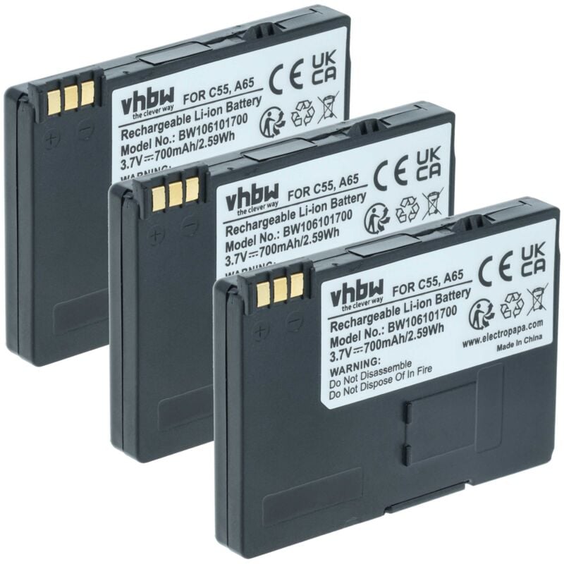 Vhbw - 3x Akku kompatibel mit Siemens Gigaset SL560, SL565, SL555, SL56, SL74, SL55, SL550 schnurlos Festnetz Telefon (700 mAh, 3,7 v, Li-Ion)