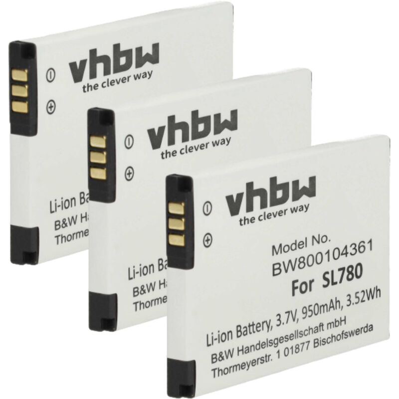 Vhbw - 3x Akku kompatibel mit Siemens Gigaset SL785, SL788, SL78H schnurlos Festnetz Telefon (950 mAh, 3,7 v, Li-Ion)