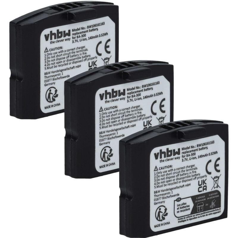 Vhbw - 3x Akku kompatibel mit Sennheiser Sennheiser Set 830 s, Set 830 tv, Set 840, Set 840 s, Set 840 tv Wireless Headset Kopfhörer (140mAh, 3,7V)