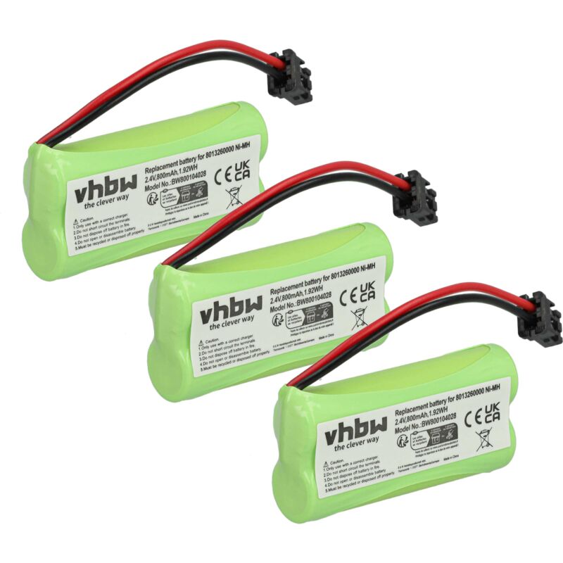 Vhbw - 3x Akku kompatibel mit Motorola K304, B802, B801, B8, K302, K3, K301, B804, B803, K303 schnurlos Festnetz Telefon (800 mAh, 2,4 v, NiMH)