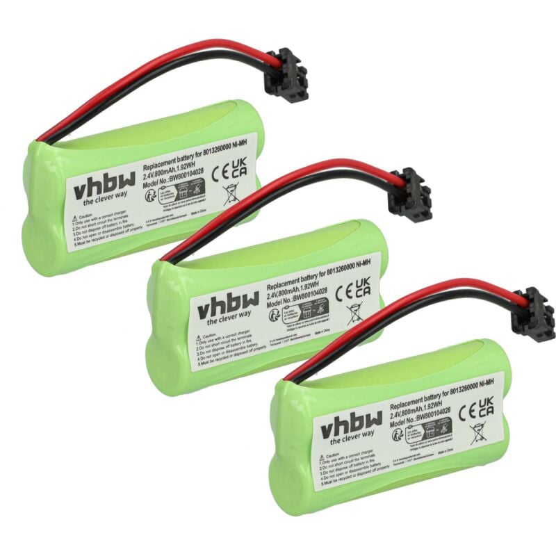 Vhbw - 3x Akku kompatibel mit Philips SJB-2121/17, SJB-2121, SJB2121/37, SJB2121/17, SJB2121 schnurlos Festnetz Telefon (800 mAh, 2,4 v, NiMH)