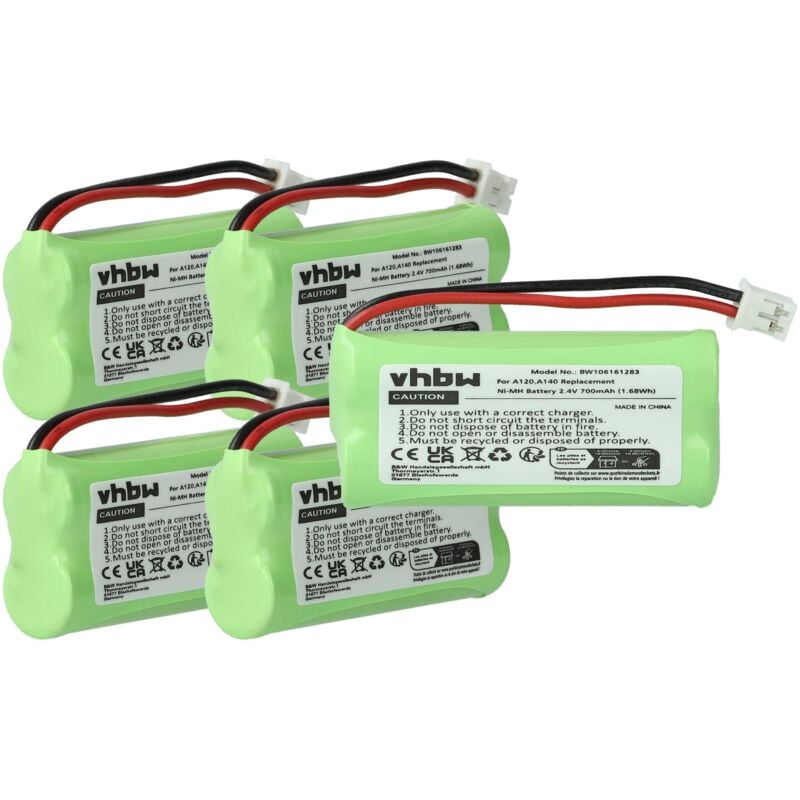 Vhbw - 5x Akku Ersatz für 55AAAHR2BMX, C30852D1640X1, 220382C1, 220436C1, 41AAAH2BMX für schnurlos Festnetz Telefon (700 mAh, 2,4 v, NiMH)