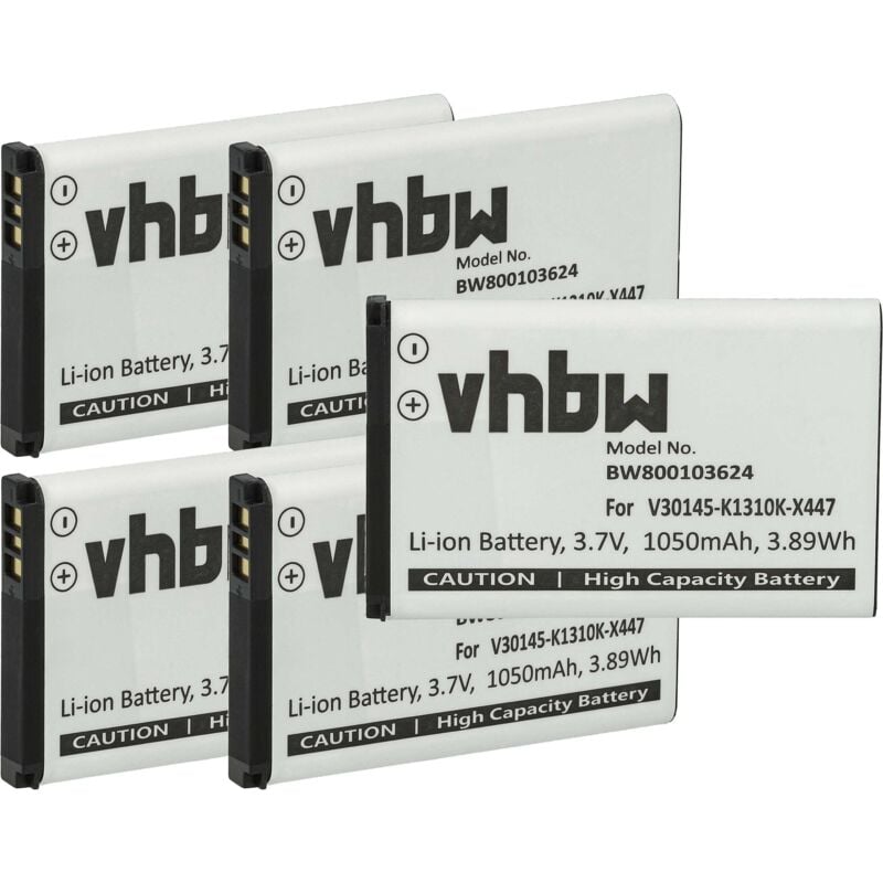 Vhbw - 5x Akku Ersatz für Siemens V30145-K1310K-X447-0-HY für schnurlos Festnetz Telefon (1050 mAh, 3,7 v, Li-Ion)