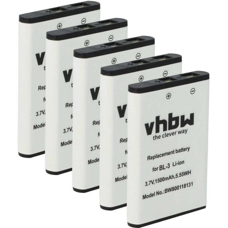 vhbw 5x Akku kompatibel mit Intek KT-950EE, LN-950 Funkgerät, Walkie Talkie (1500 mAh, 3,7 V, Li-Ion)