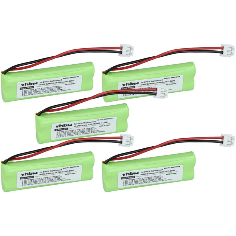 Vhbw - 5x Akku kompatibel mit Swissvoice DP500, DP550 bt, DP500 Eco Plus schnurlos Festnetz Telefon (500 mAh, 2,4 v, NiMH)