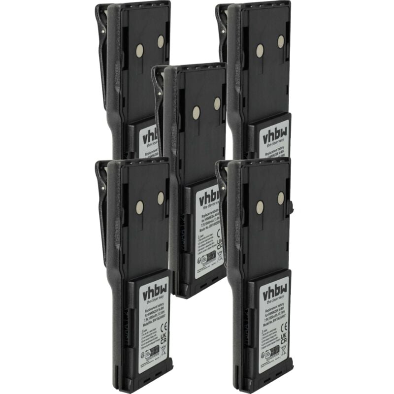 5x Akku kompatibel mit Motorola gtx Series, gtx Privacy Plus Portable Funkgerät, Walkie Talkie (1800 mAh, 7,5 v, NiMH) + Gürtelclip - Vhbw