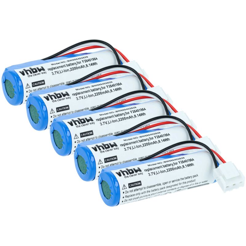 vhbw 5x Akku kompatibel mit REA Card Rea T6 Flex Kartenleser, NFC Smart Card Reader, Lesegerät (2200 mAh, 3,7 V, Li-Ion)