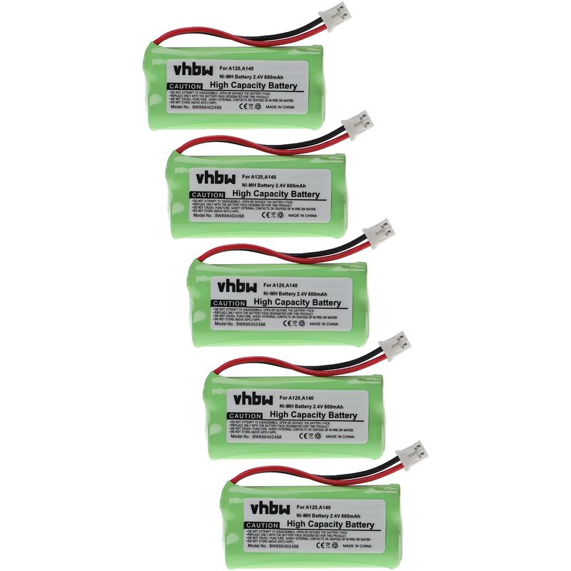 5x Akku kompatibel mit T-Com Sinus 100 schnurlos Festnetz Telefon (800mAh, 2,4V, NiMH) - Vhbw