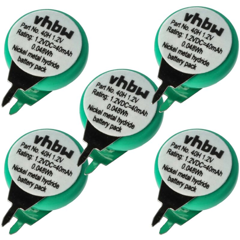Vhbw - 5x NiMH Ersatz Knopfzellen-Akku Typ 1/V40H 2-Pins 40mAh 1,2V kompatibel mit Modellbau-Akkus, Solar-Leuchten uvm.