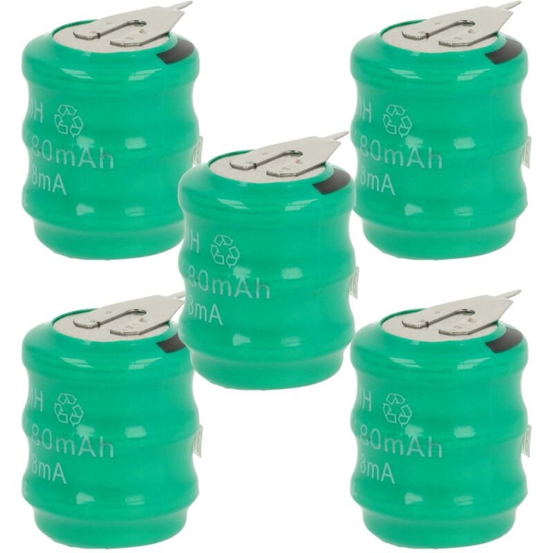 Vhbw - 5x NiMH Ersatz Knopfzellen-Akku Typ 3/V80H 2-Pins 80mAh 3,6V kompatibel mit Modellbau-Akkus, Solar-Leuchten uvm.