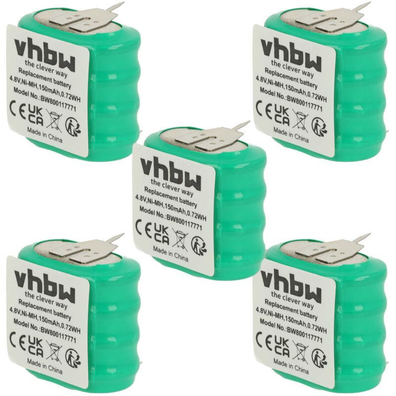 Vhbw - 5x NiMH Ersatz Knopfzellen-Akku Typ 4/V150H 3-Pins 150mAh 4,8V kompatibel mit Modellbau-Akkus, Solar-Leuchten uvm.