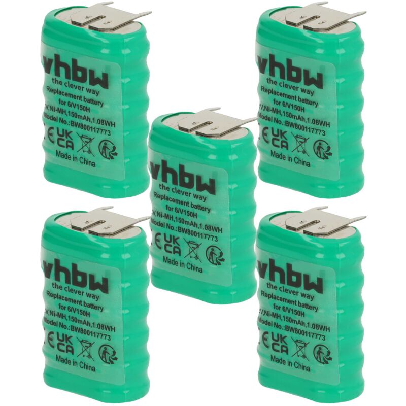Vhbw - 5x NiMH Ersatz Knopfzellen-Akku Typ 6/V150H 3-Pins 150mAh 7,2V kompatibel mit Modellbau-Akkus, Solar-Leuchten uvm.