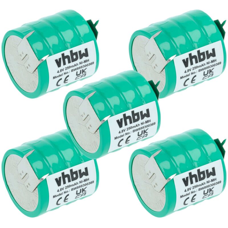 vhbw 5x NiMH Ersatz Knopfzellen-Akku Typ V250H 3-Pins 250mAh 4,8V kompatibel mit Modellbau-Akkus, Solar-Leuchten uvm.