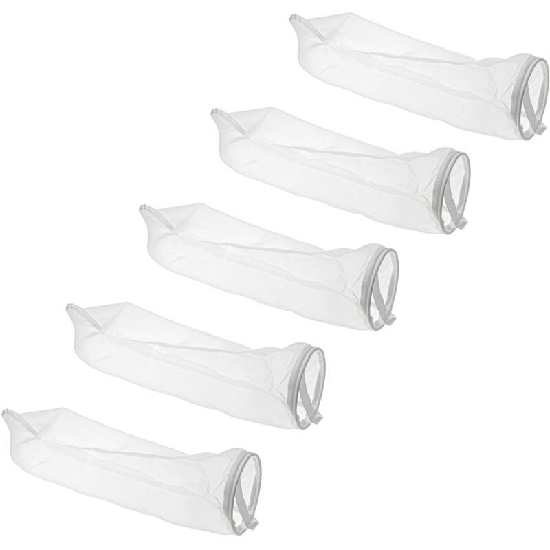 5x Universal Filtersocke für Aquarien, Pools, Skimmer - Filterbeutel, Nylon, 18 x 81 cm, 100 Mikrometer, Weiß - Vhbw