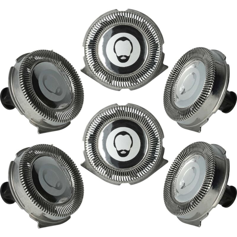6x Ersatz-Scherköpfe kompatibel mit Philips RQ1160XCC, RQ1165X, RQ1160CC, RQ1170, RQ1160, RQ1160X, RQ1170X Elektrorasierer, Silber - Vhbw