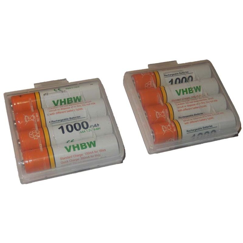 Vhbw - 8x aaa Micro Akku kompatibel mit Panasonic KX-TG6822, KX-TGE210, KX-TGE220, KX-TGE520 schnurlos Festnetz Telefon (1000mAh, 1,2V, NiMH)