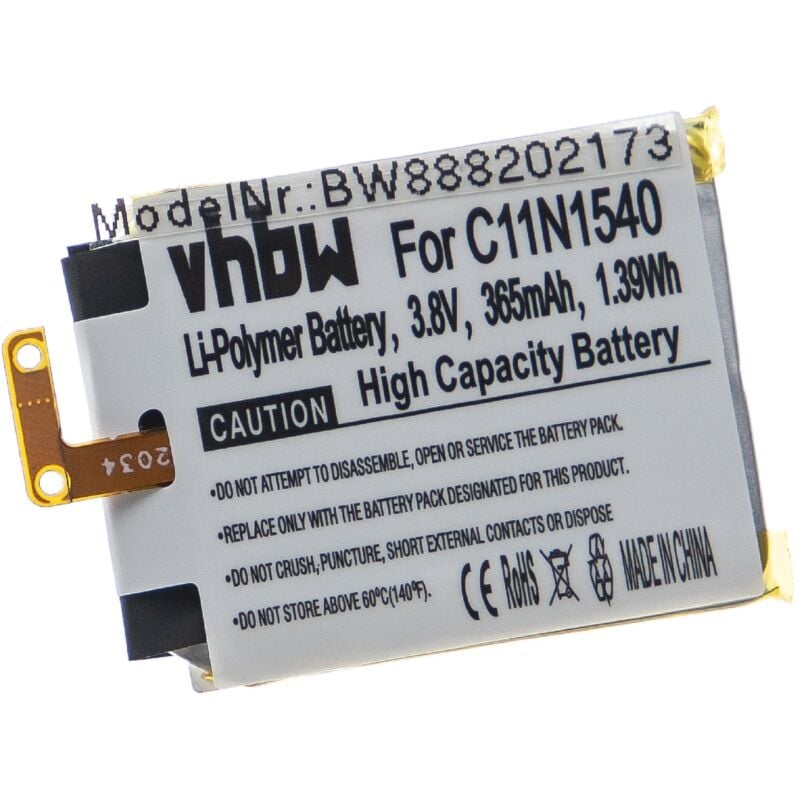 Vhbw - Akku Ersatz für Asus 0B200-01630100, C11N1540 für Smartwatch Uhr Fitnessarmband (365mAh, 3,8V, Li-Polymer)