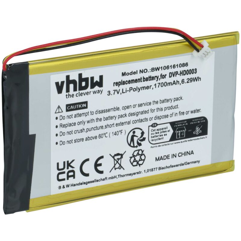 Vhbw - Akku Ersatz für Creative Labs BA20603R79914, DVP-HD0003, LPCS285385 für MP3-Player Musik Player (1700mAh, 3,7V, Li-Polymer)