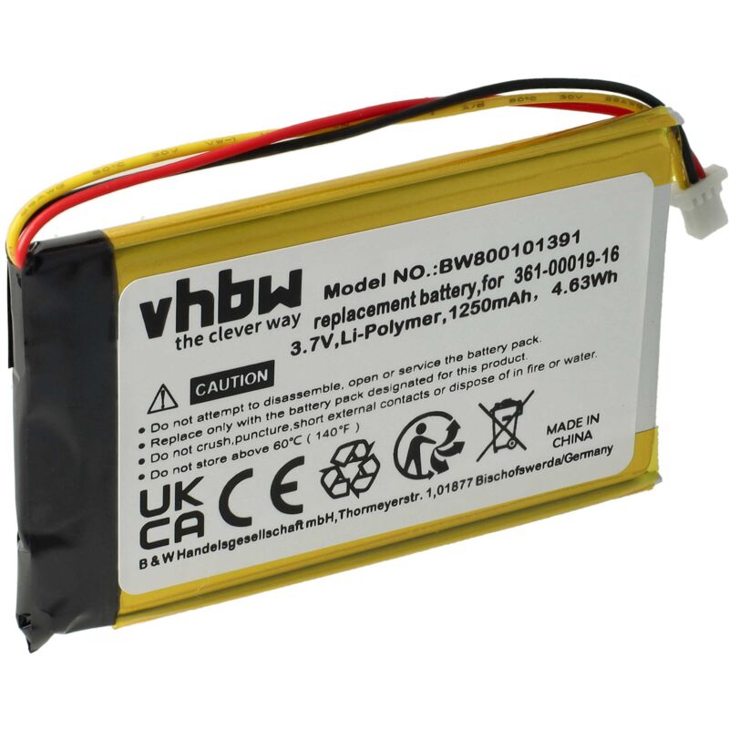 vhbw Akku Ersatz für Garmin 361-00019-11 für GPS Navigation Navi (1250 mAh, 3,7 V, Li-Polymer)