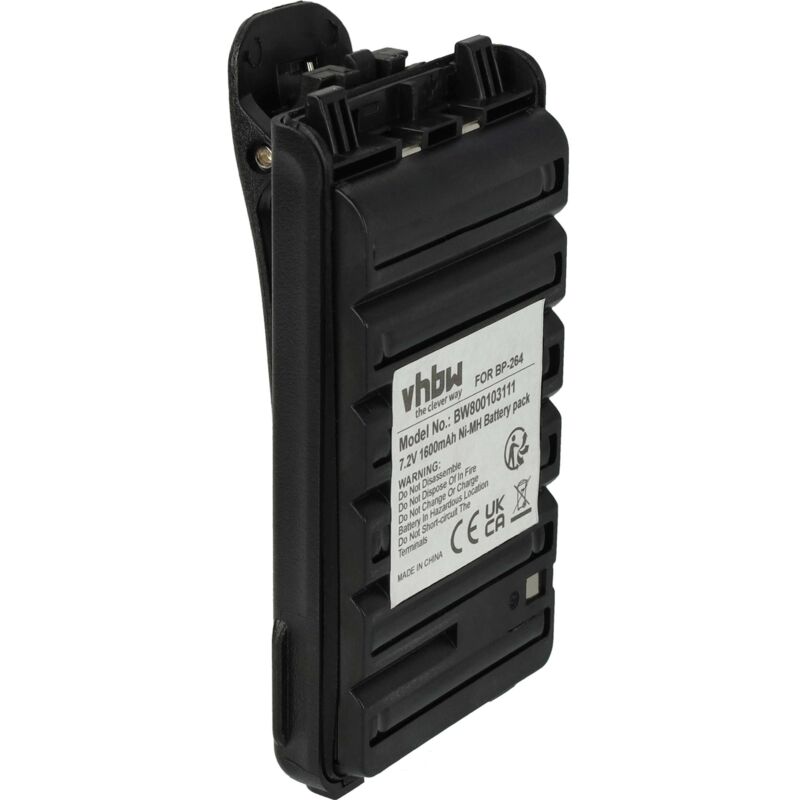 vhbw 1x Akku Ersatz für Icom BP-264 für Funkgerät, Walkie Talkie (1600 mAh, 7,2 V, NiMH) + Gürtelclip