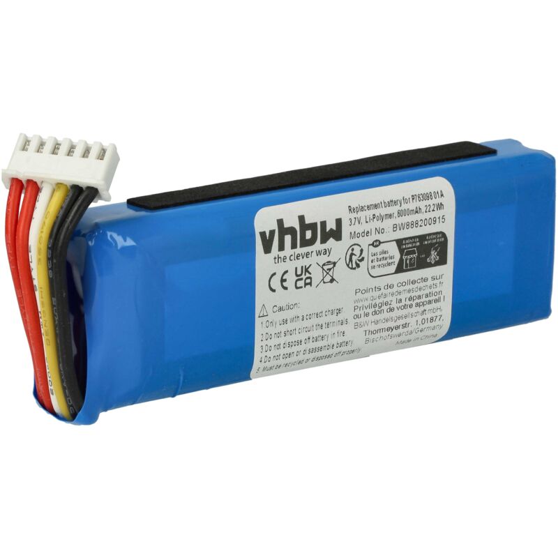 Vhbw - Akku Ersatz für jbl P763098 01A für Lautsprecher Boxen Speaker (6000mAh, 3,7V, Li-Polymer)