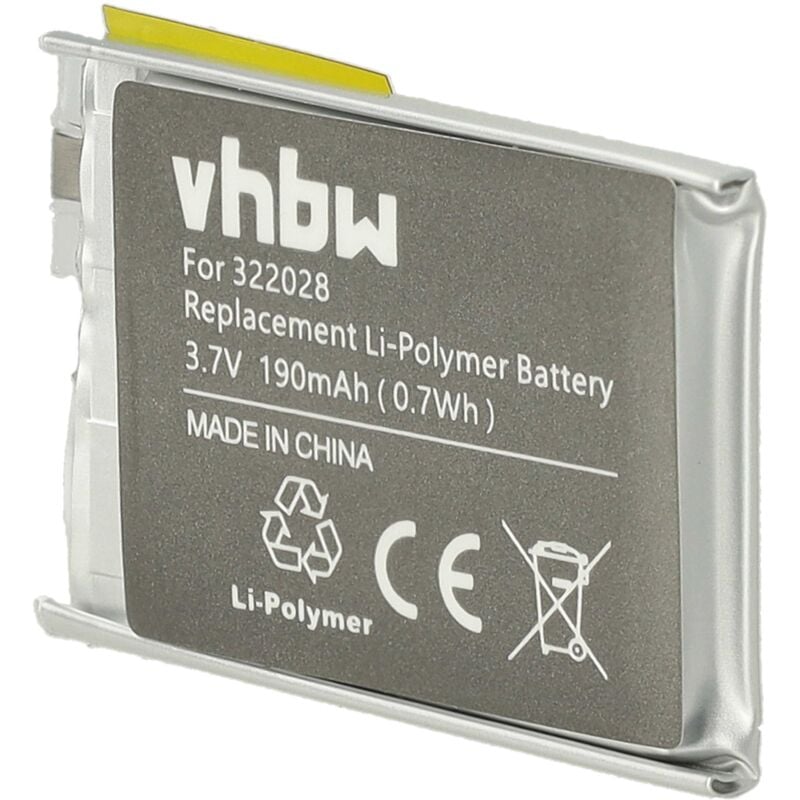 Vhbw - Akku Ersatz für TomTom AHB322028, 322028 für Smartwatch Uhr Fitnessarmband (190mAh, 3,7V, Li-Polymer)
