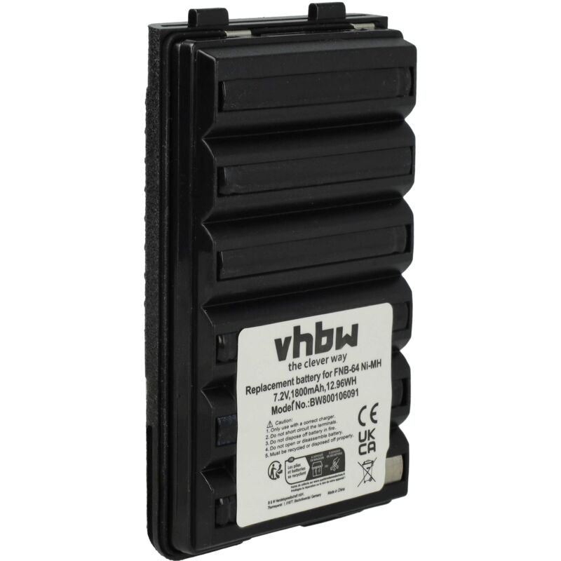 Vhbw - 1x Akku Ersatz für Yaesu / Vertex FNB-V94, FNB-V83, FNB-V88 für Funkgerät, Walkie Talkie (1800 mAh, 7,2 v, NiMH)