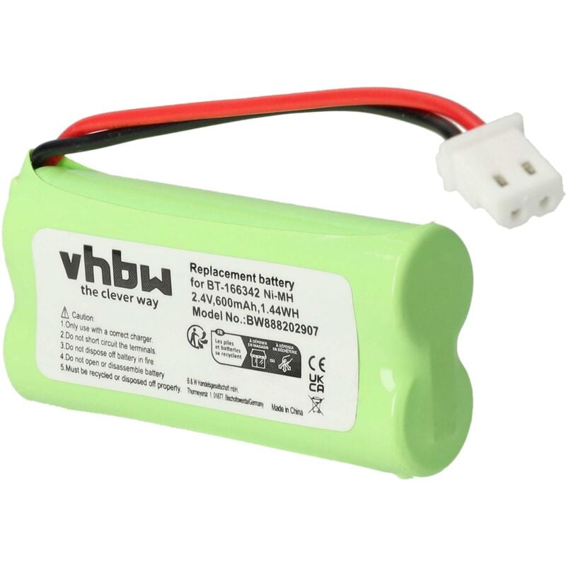 Vhbw - Akku kompatibel mit at & t EL52500, EL52510, TL30100, TL32100, TL32200, TL32300 schnurlos Festnetz Telefon (600mAh, 2,4V, NiMH)