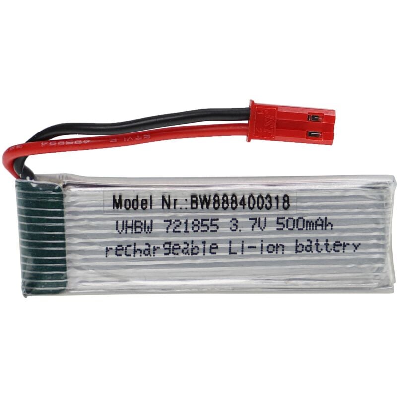 Vhbw - Akku kompatibel mit bec Stecker für Modellbau z.B. Racing Car, Helikopter, Flugzeug (500mAh, 3,7V, Li-Polymer, 57 x 17 x 8 mm)