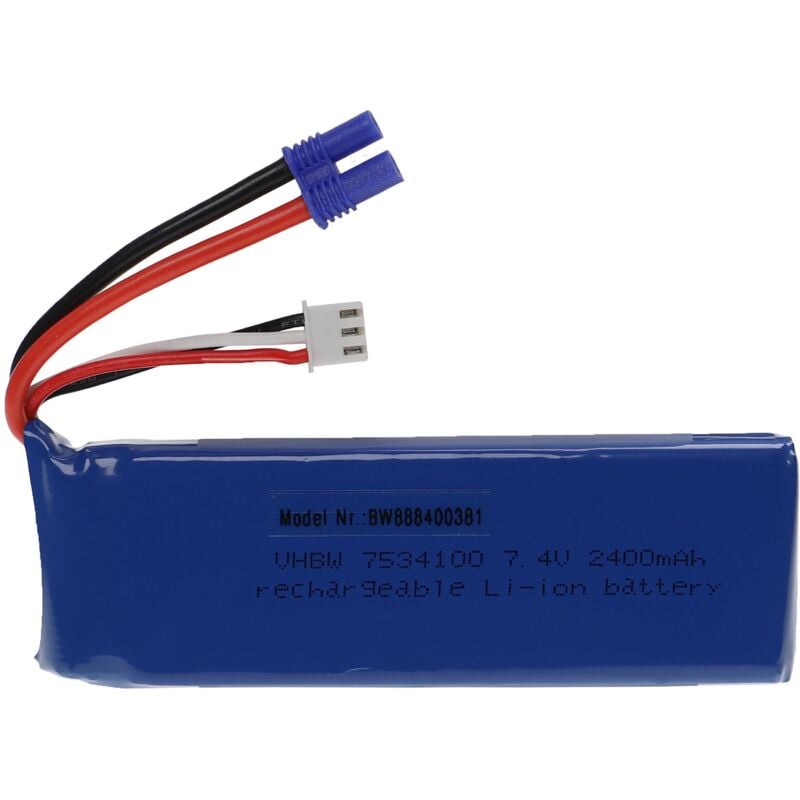 Vhbw - Akku kompatibel mit EC2 Stecker für Modellbau z.B. Racing Car, Helikopter, Flugzeug (2400mAh, 7,4V, Li-Polymer, 101 x 34 x 15 mm)